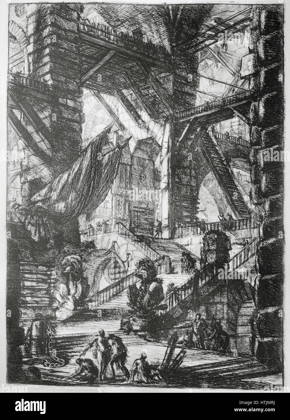 The Imaginary Prisons (Carceri d'invenzione), second version of the series of engravings by Giovanni Battista Piranesi, published in 1761. Plate VIII: The Staircase with Trophies Private collection Stock Photo
