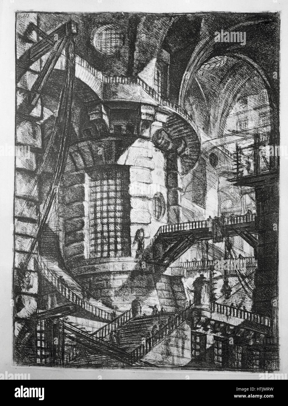 The Imaginary Prisons (Carceri d'invenzione), second version of the series of engravings by Giovanni Battista Piranesi, published in 1761. Plate III: The Round Tower Private collection Stock Photo