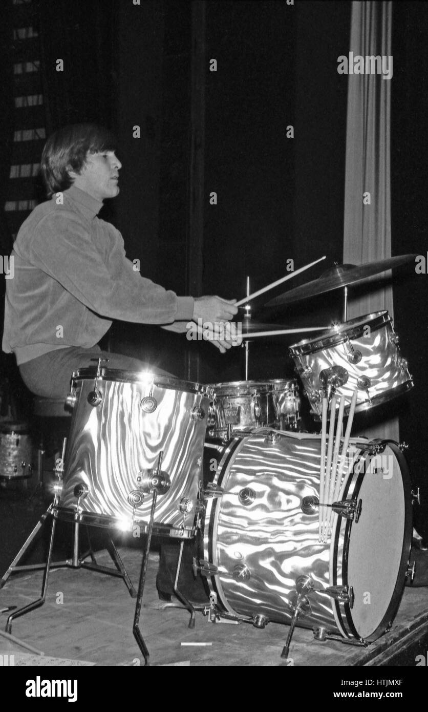 Dennis Wilson, American drummer of The Beach Boys, on the stage of the Olympia Hall in Paris in 1964. Stock Photo