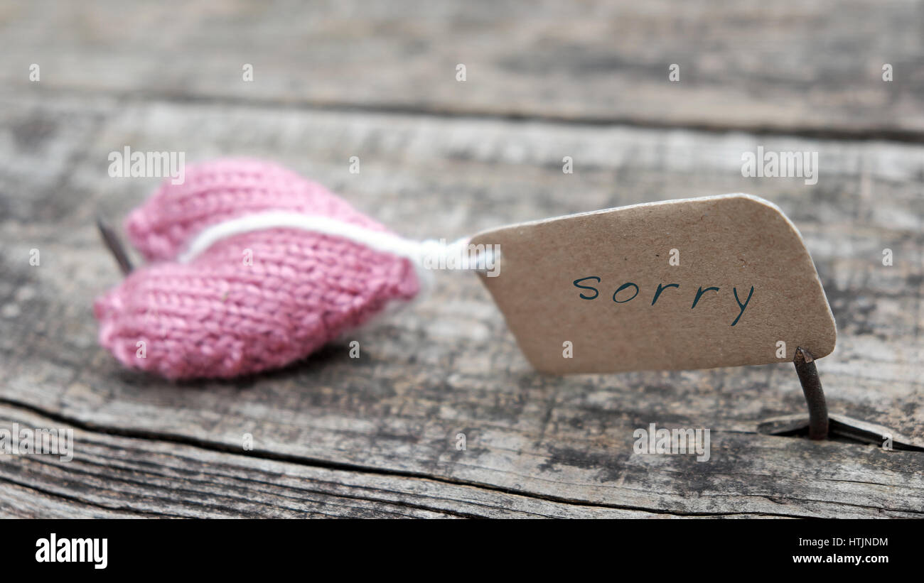 Sorry background on wooden in vintage style, sorry text is message when make hurt for someone Stock Photo