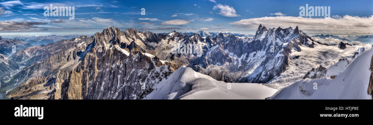 Spectacular views at the Aiguille du Midi peak in Chamonix, France. Stock Photo