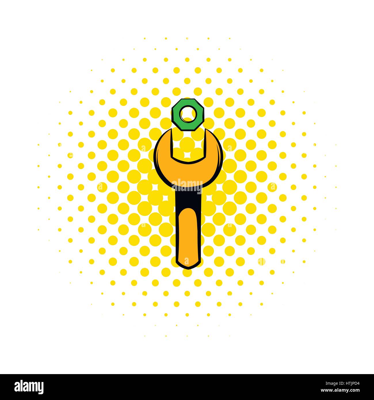 Spanner and nut icon, comics style  Stock Vector