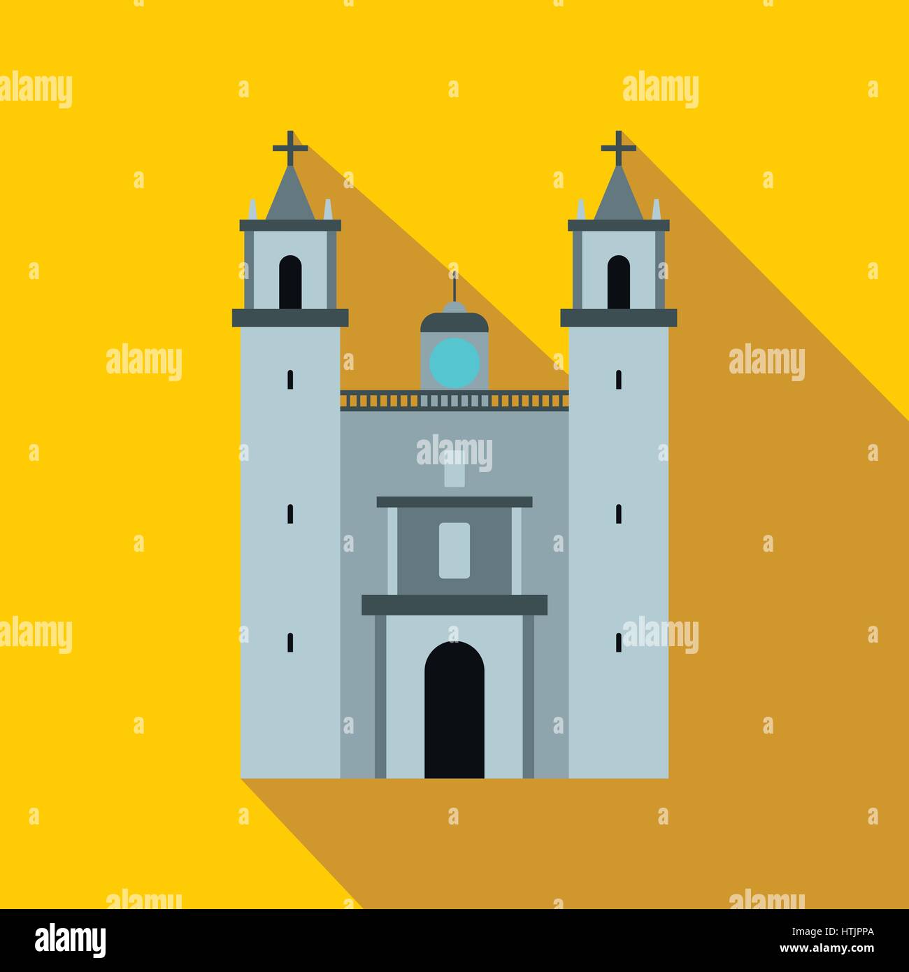 Cathedral in Valladolid, Mexico icon, flat style Stock Vector
