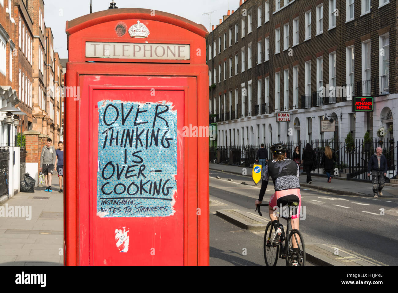 Over Thinking is Over Cooking sticker on a London telephone box Stock ...