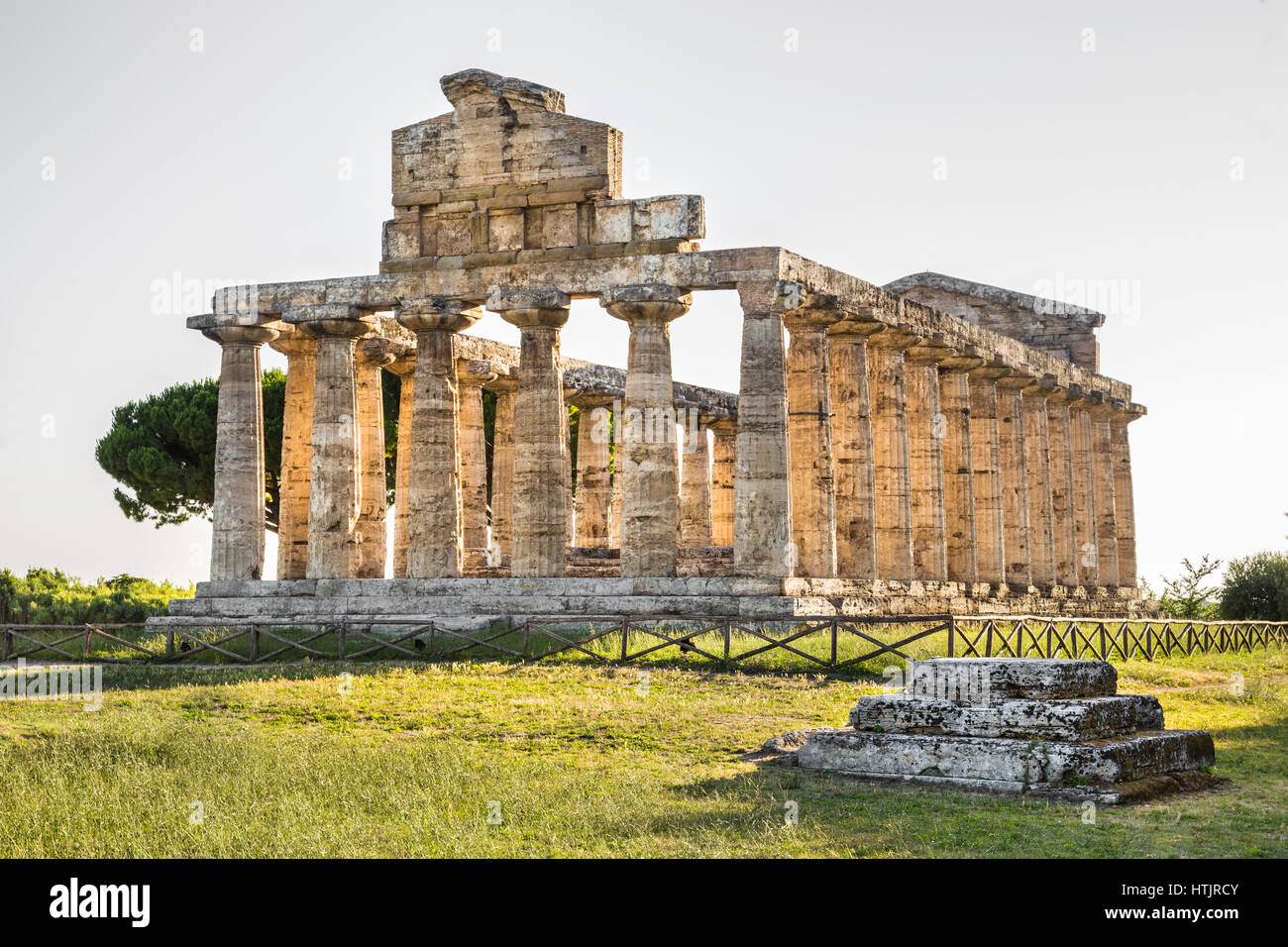 Ancient temple at famous Paestum Archaeological UNESCO World Heritage Site which contains some of the most well-preserved ancient Greek temples, Italy Stock Photo