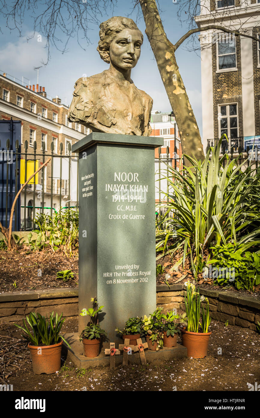 Statue to Noor Inayat Khan, an SOE agent who worked in France during WWII before being tortured and shot by the Nazis. Stock Photo