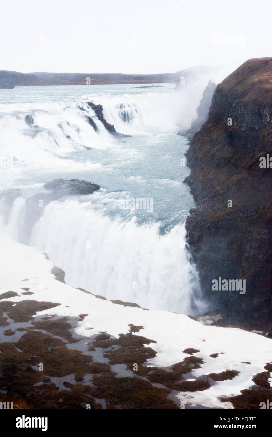 Gullfoss Waterfall, Hvítá River in southwest Iceland in winter. Stock Photo