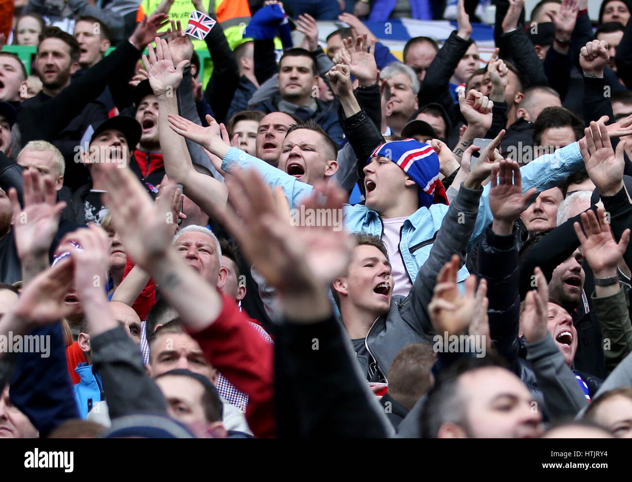 Rangers fans during the Ladbrokes Scottish Premiership match at Celtic Park, Glasgow. PRESS ASSOCIATION Photo. Picture date: Saturday March 12, 2017. See PA story SOCCER Celtic. Photo credit should read: Jane Barlow/PA Wire. Stock Photo