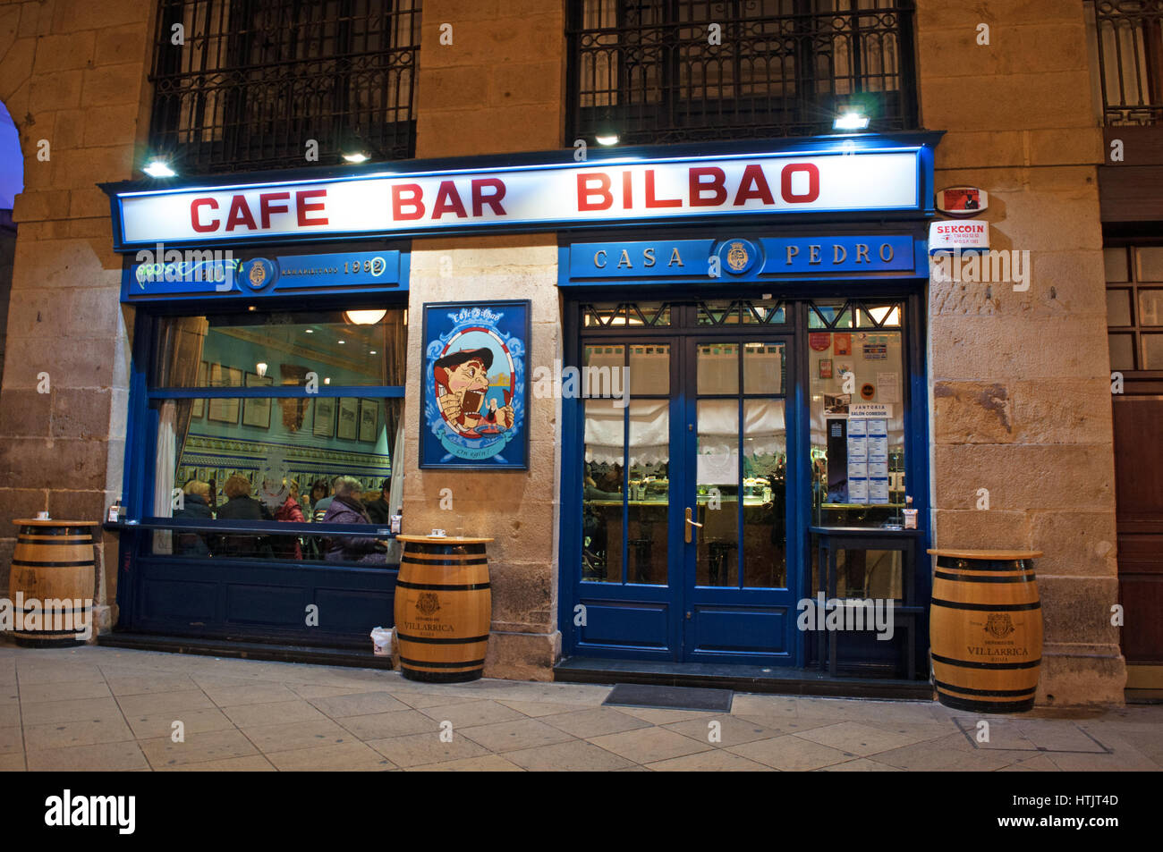 The Cafe Bar Bilbao, one of the most ancient and typical taverns under the arches of Plaza Nueva, the most famous square of the Old City of Bilbao Stock Photo