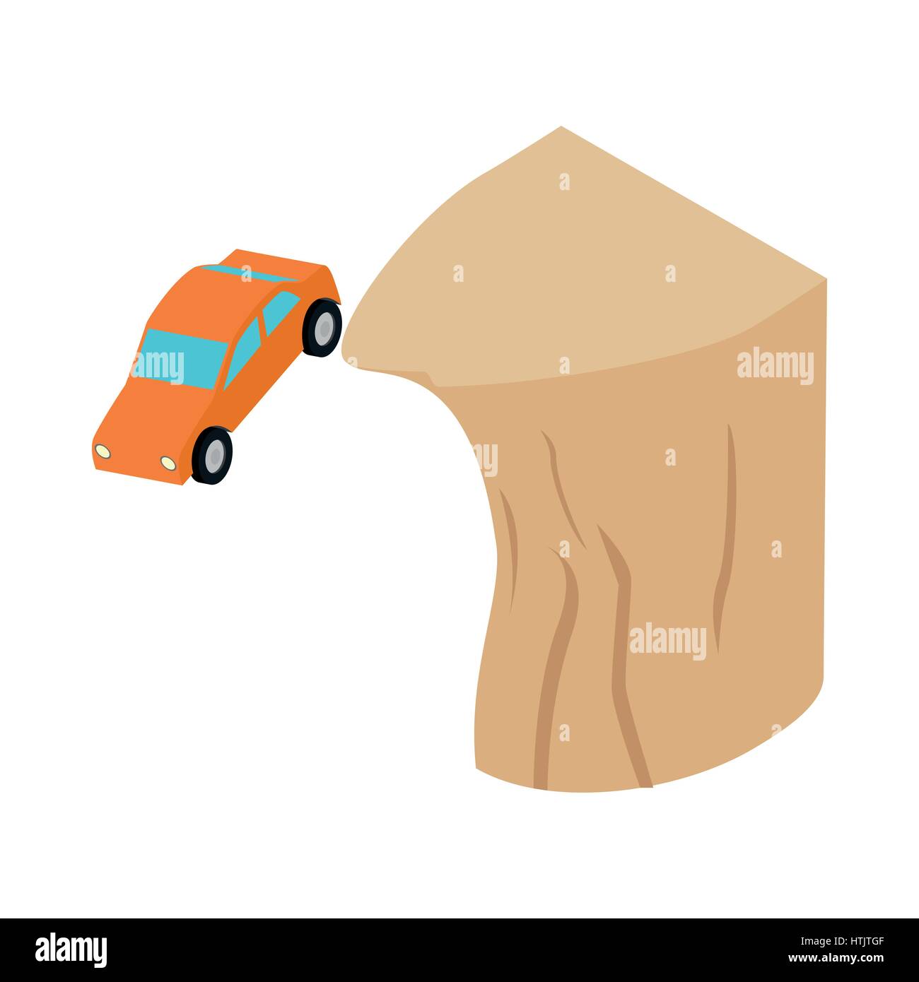 Car falls off a cliff icon, isometric 3d style Stock Vector