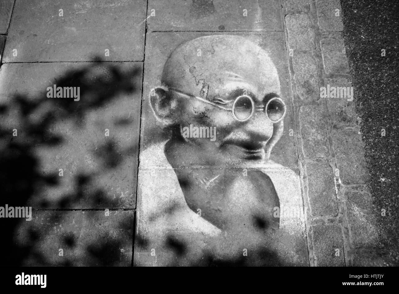 Street drawing of Mahatma Gandhi in Camden Town, London Stock Photo