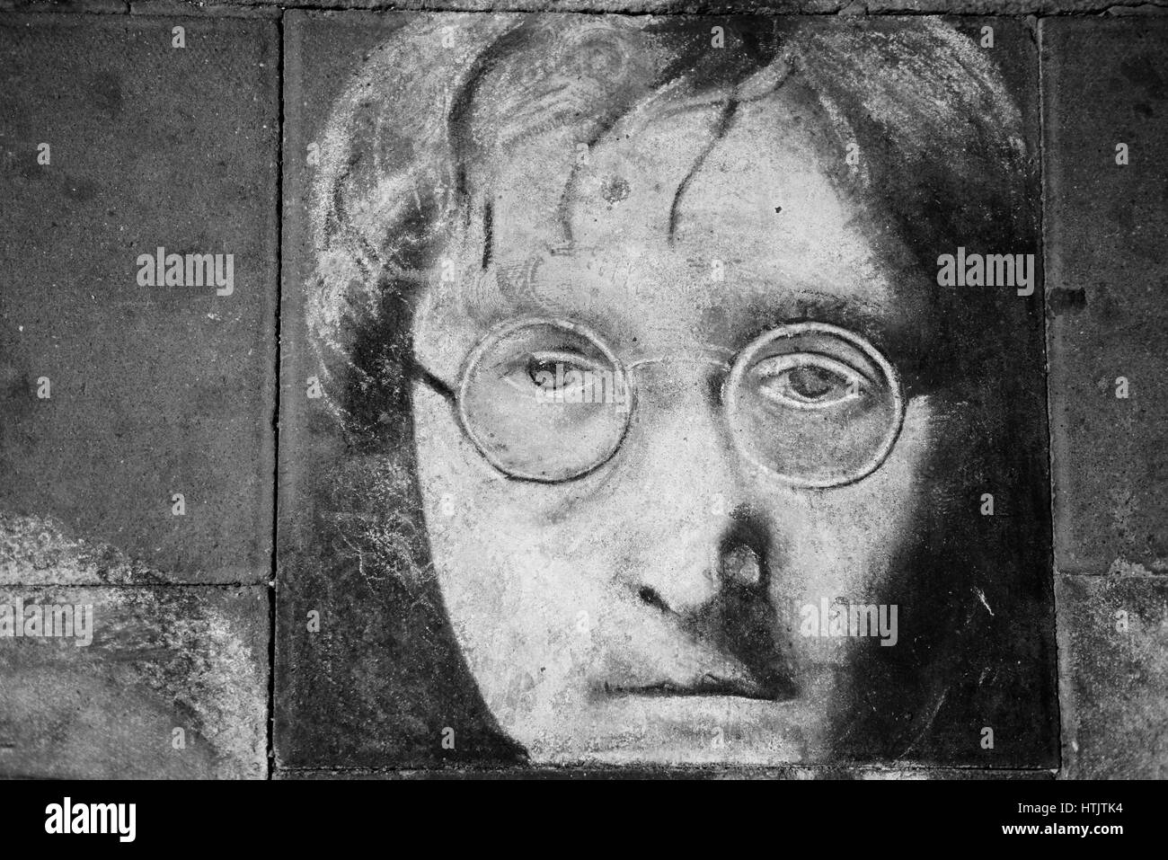 Street drawing of John Lennon in Camden Town, London Stock Photo