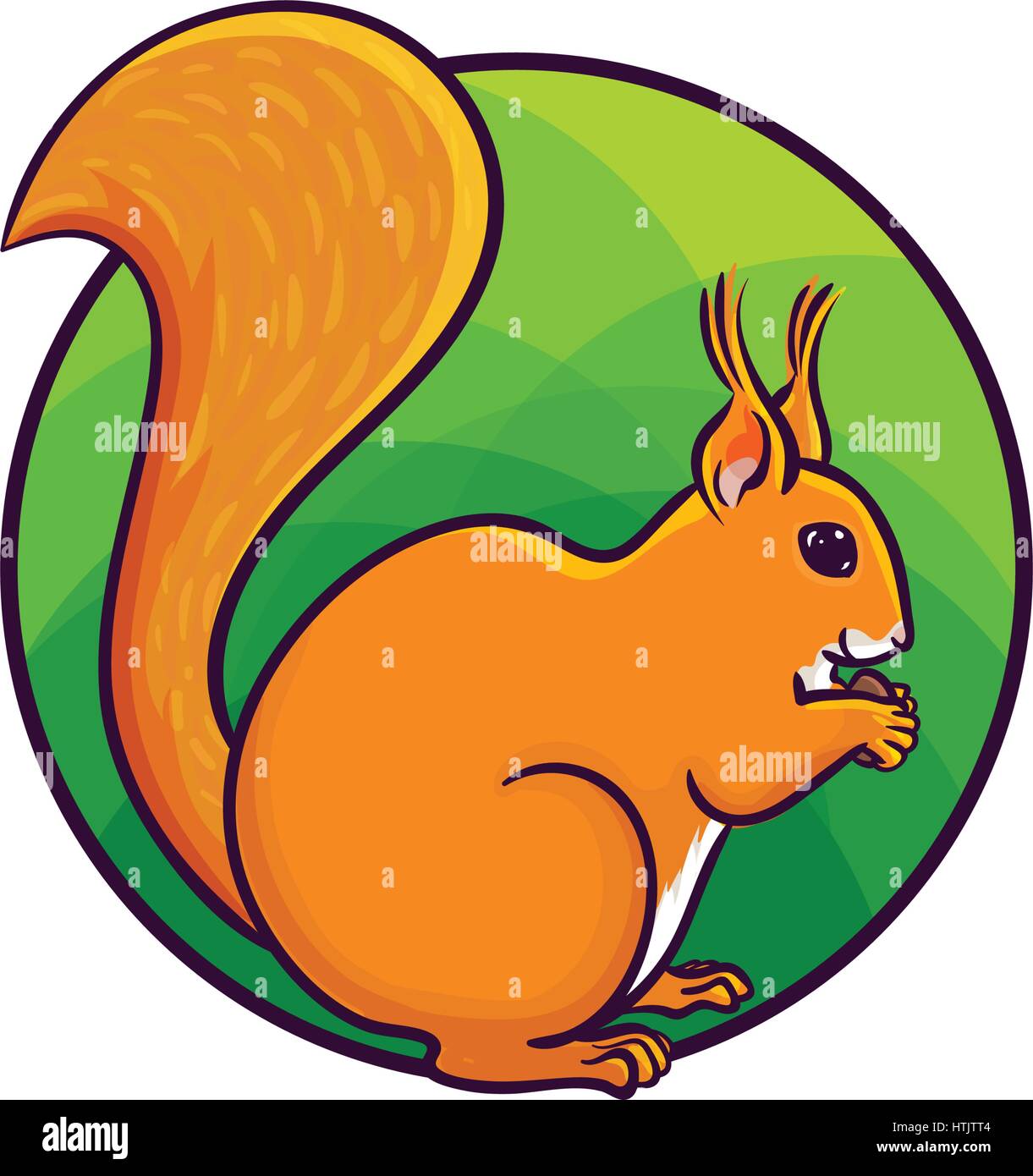 Animal Art Cute Cartoon Style Hand Drawn Vector Illustration Red Tree Squirrel Eating Nut