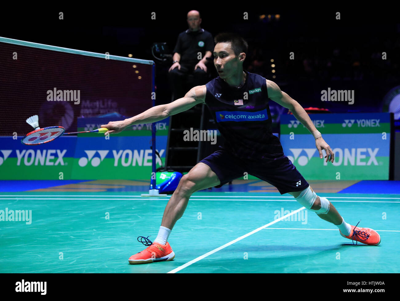 Malaysia's Chong Wei Lee against China's Yuqi Shi in the Men's Singles Final during day six of the YONEX All England Open Badminton Championships at the Barclaycard Arena, Birmingham. Stock Photo