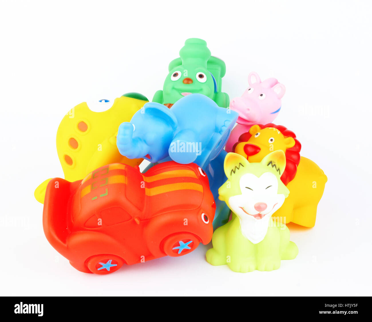 plastic bath toys on white Stock Photo Alamy