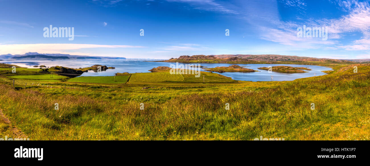 Beautiful Bjarkalundur Lake in the West Fjords of Iceland. Stock Photo