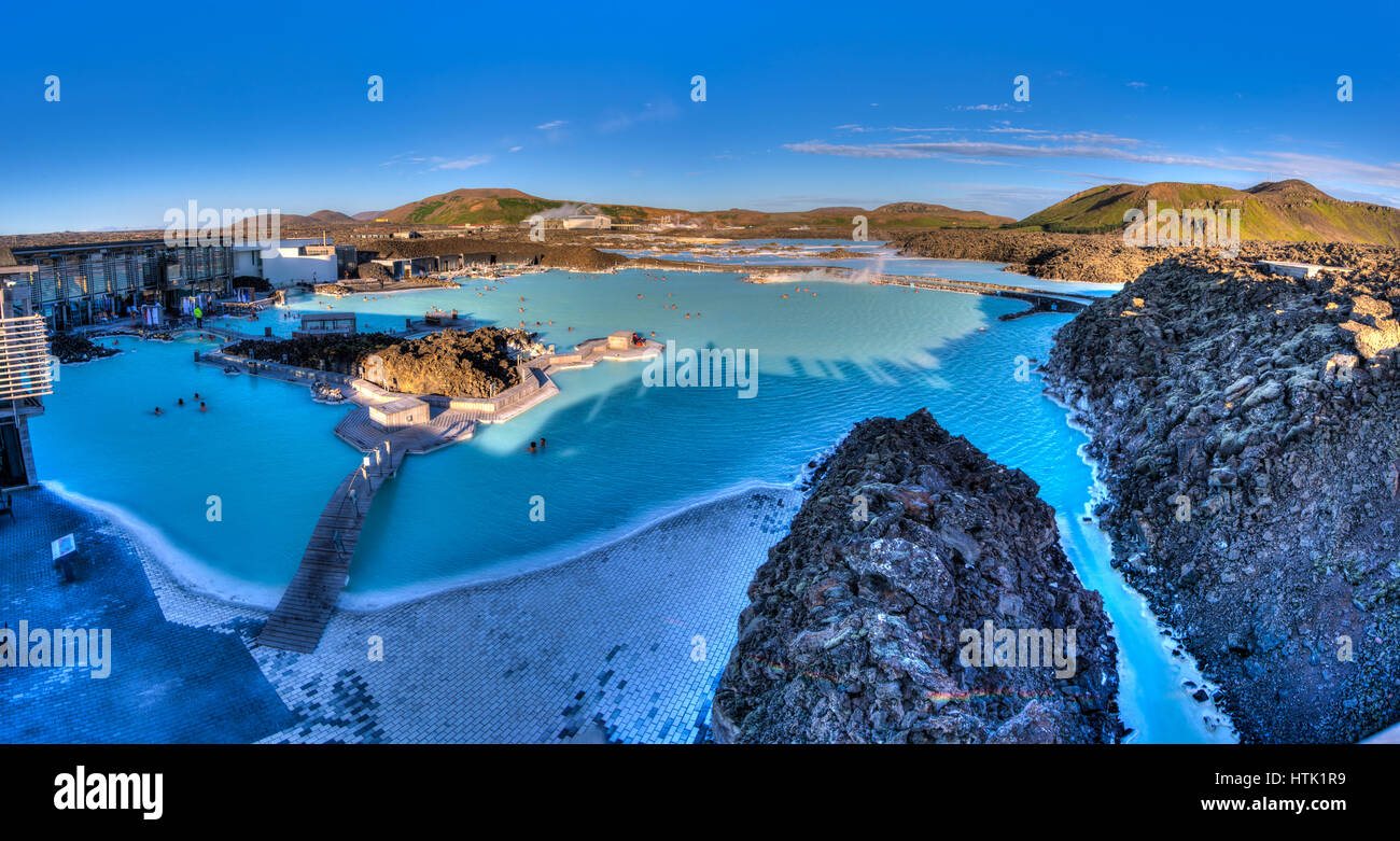 The beautiful blue lagoon in Reykjavik Iceland. A natural geothermal pool that was converted to a spa. Millions of visitors come here each year. Stock Photo