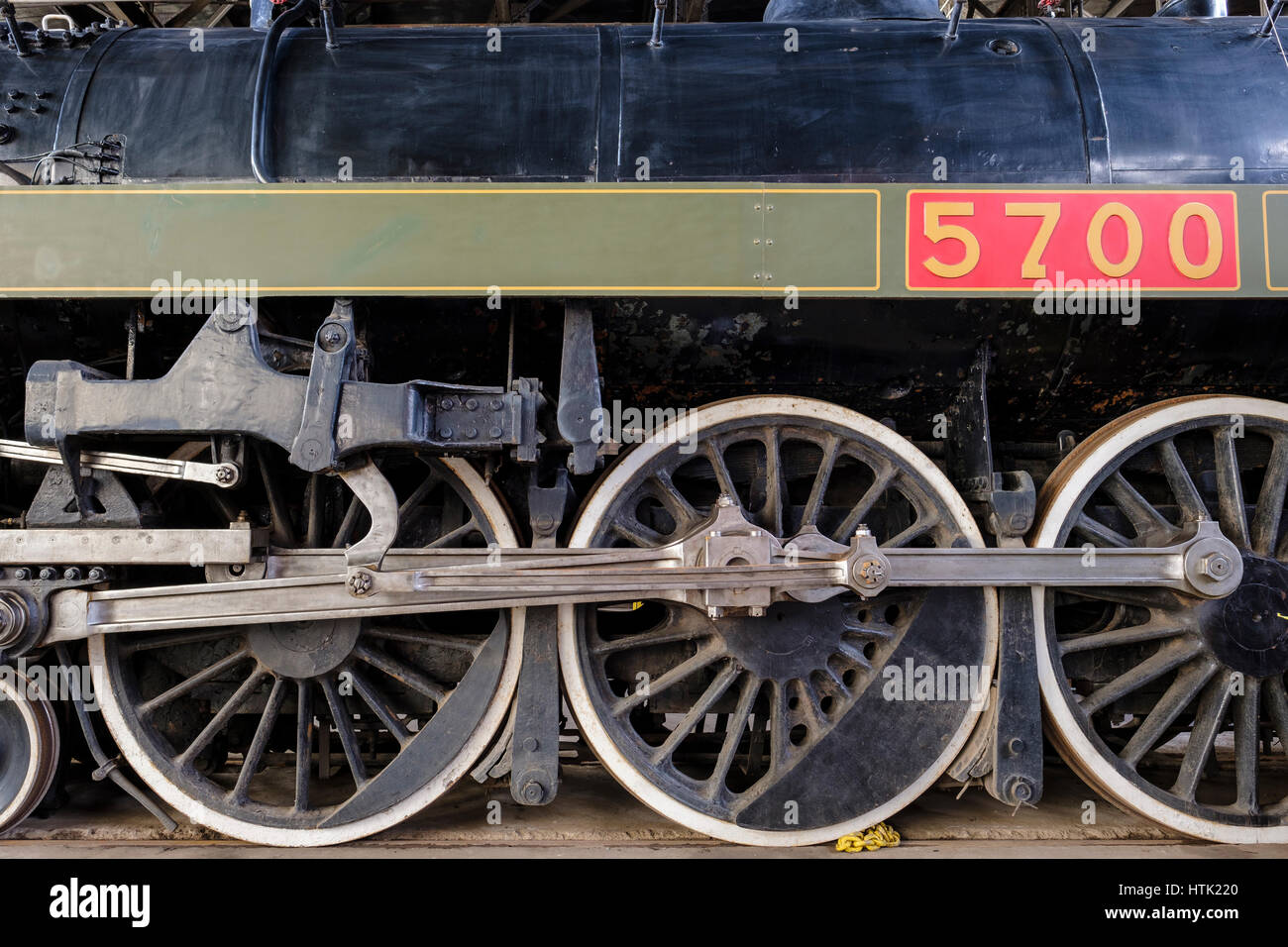 Canadian National Railway K-5-a Hudson, 1930 CN Hudson 5700 steam engine / locomotive wheels at the Elgin County Railway Museum in St. Thomas, Ontario Stock Photo