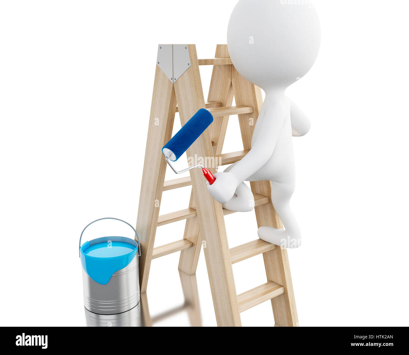 3d renderer image. White people with paint buckets and paint roller ...