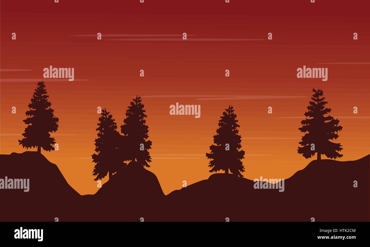 Silhouette tree on the hill landscape Stock Vector Image & Art - Alamy