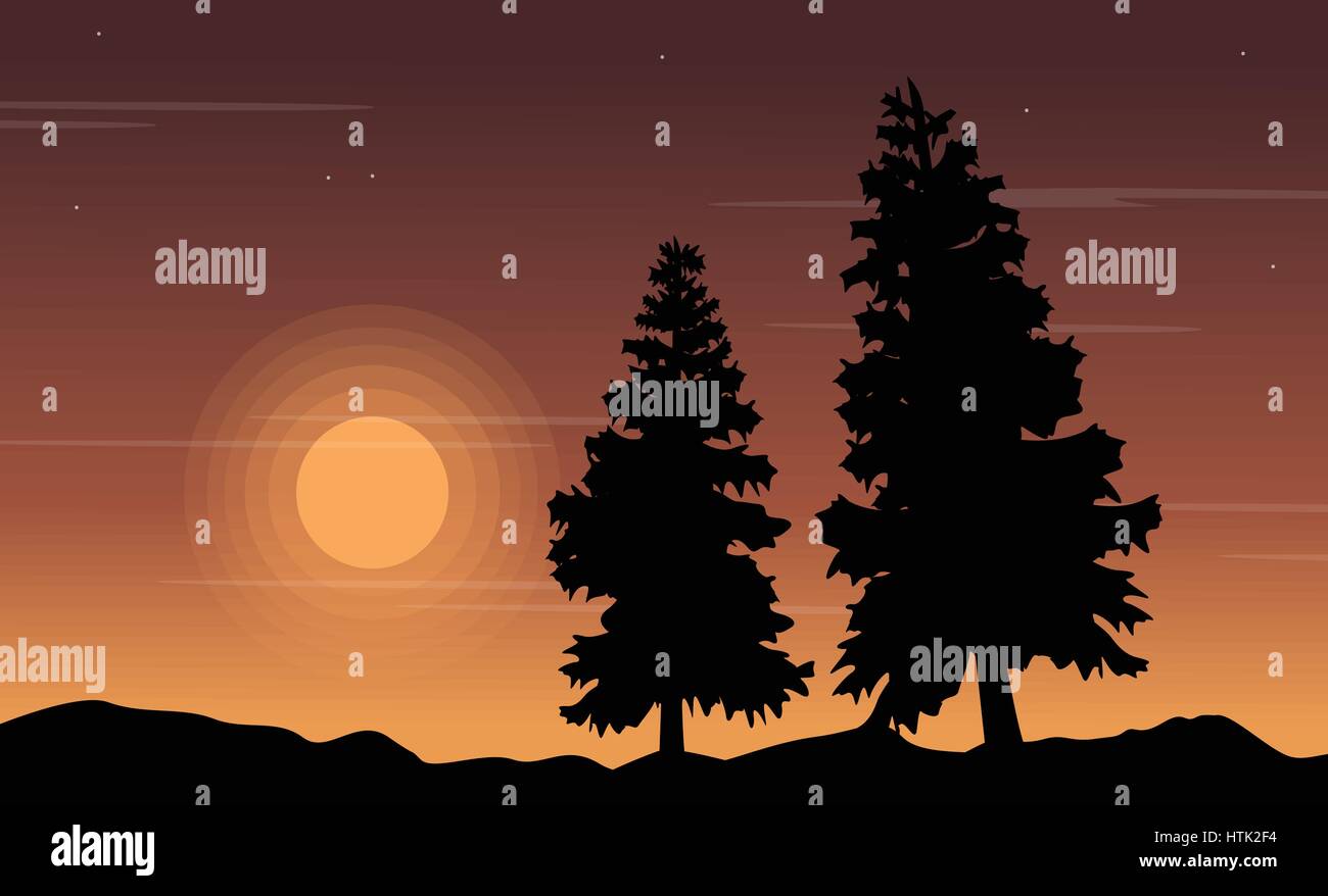 Tree on the hill scenery silhouettes Stock Vector Image & Art - Alamy