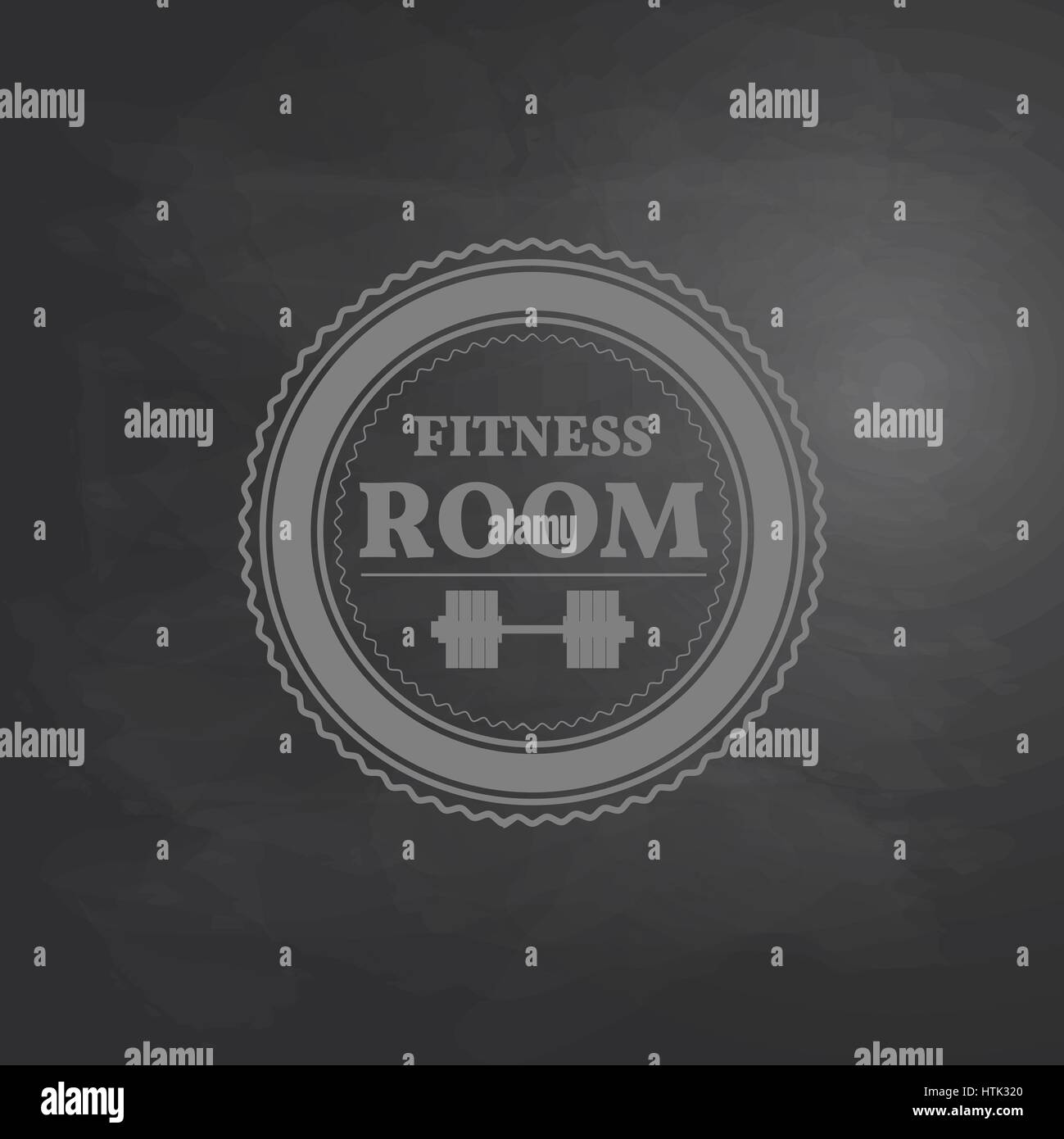 Emblem fitness room in retro style on background drawing board chalk vector illustration. Stock Vector
