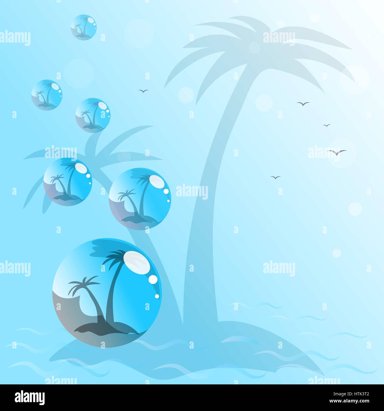 vector image of the poster in blue tones, sea, palm trees, vacation Stock Vector
