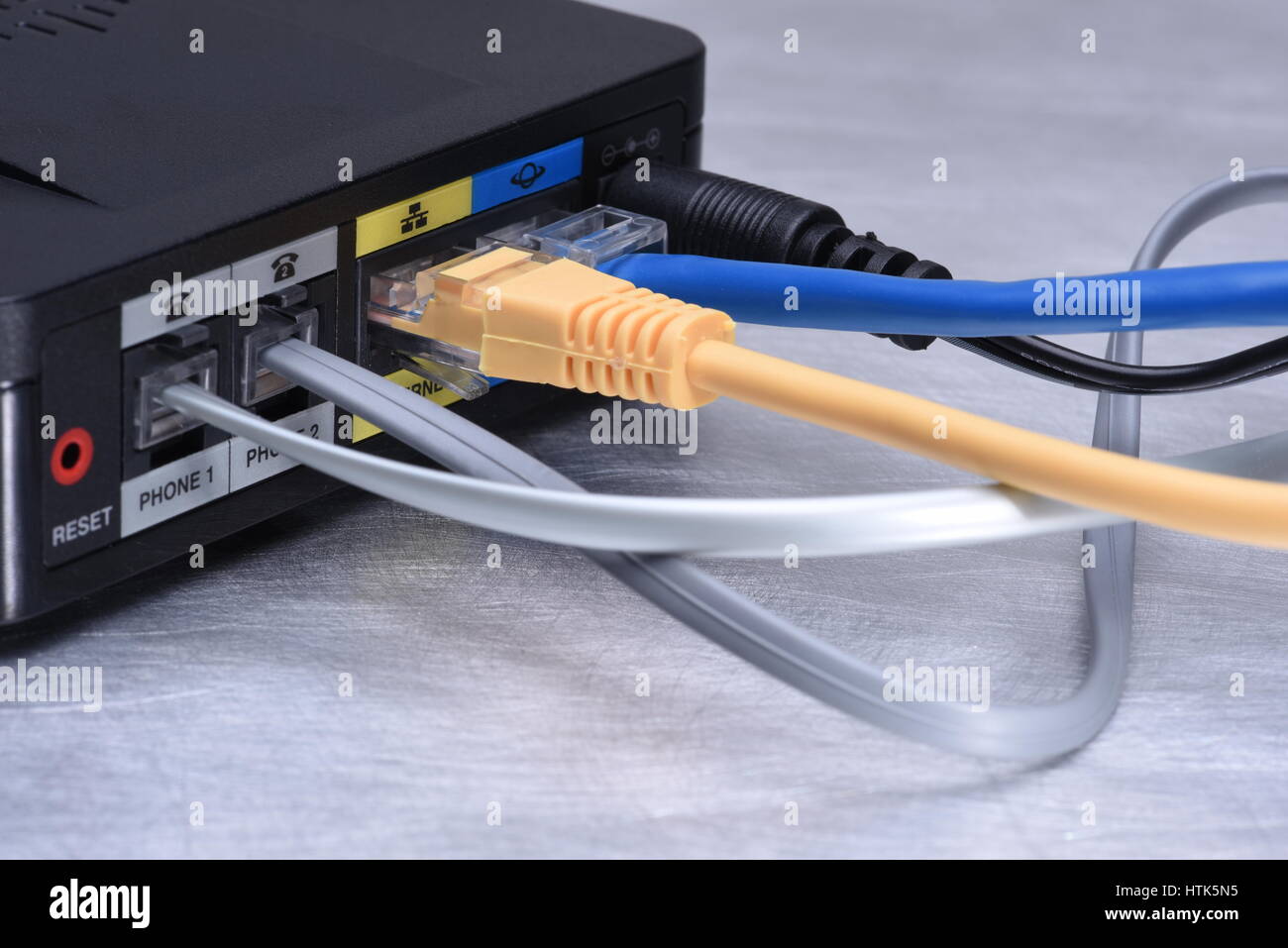 Router with Network Line Cables Stock Photo