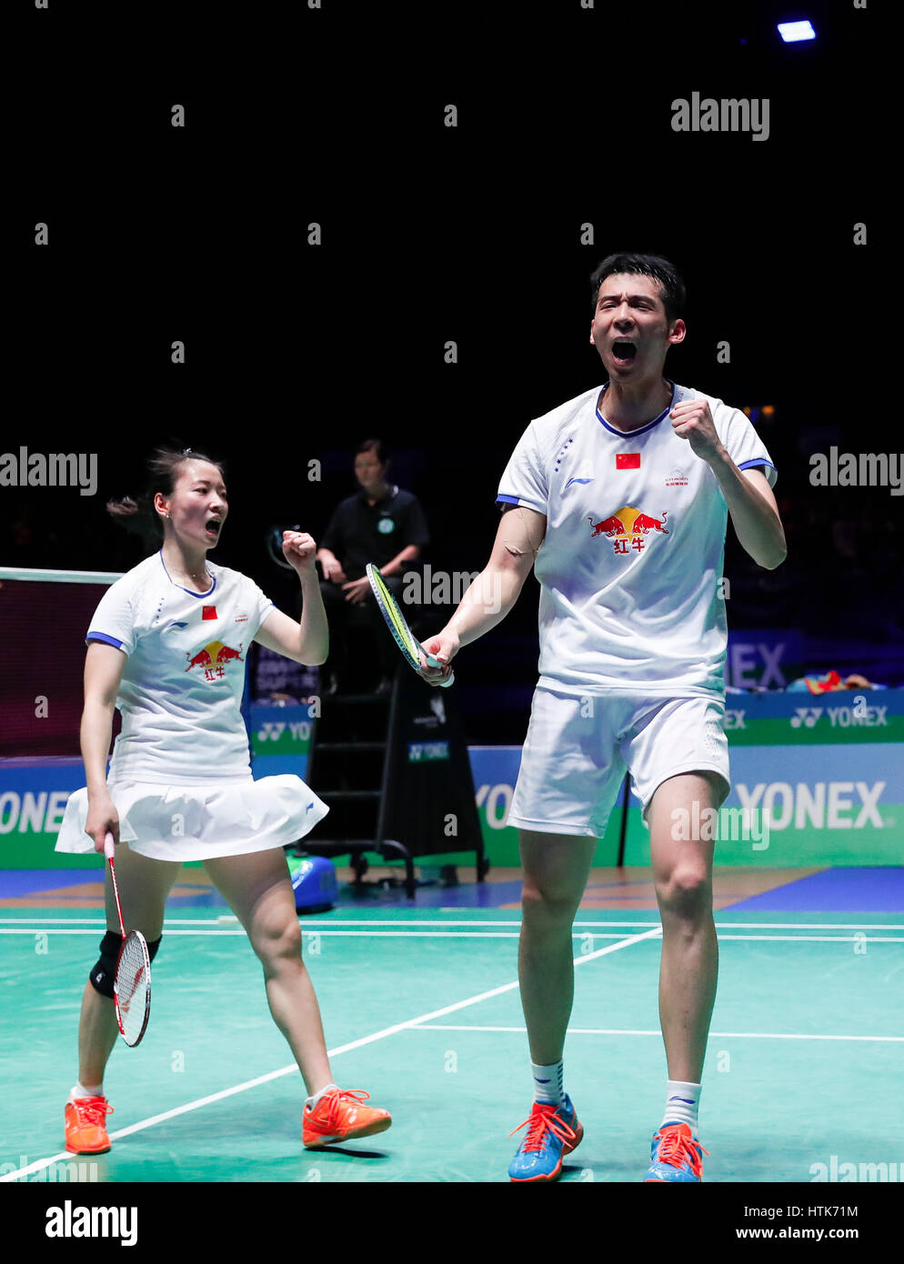 Birmingham. 12th Mar, 2017. Lu Kai (R)/Huang Yaqiong of China celebrate ...