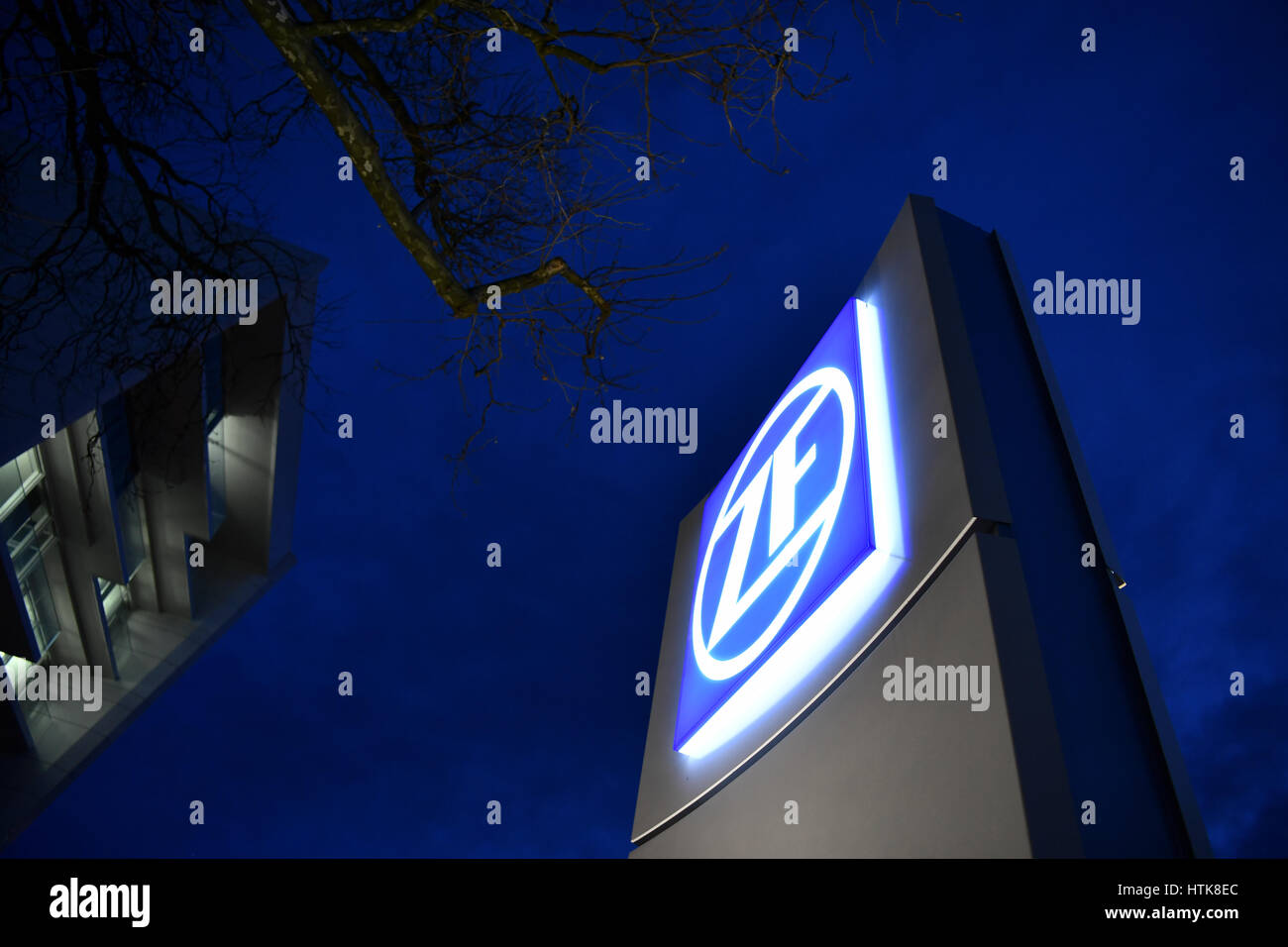 The logo of the German car parts manufacturer ZF Group outside the