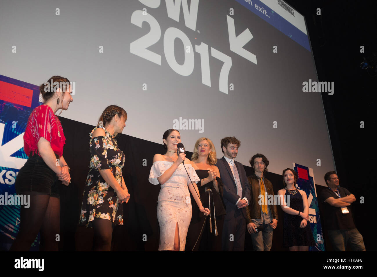 Austin, Texas, USA. 12th March 2017. OLIVIA APPLEGATE leads a Q and A after the world premiere of the Honor Farm at the Stateside Theater during SXSW Austin, Texas Credit: Sandy Carson/ZUMA Wire/Alamy Live News Stock Photo