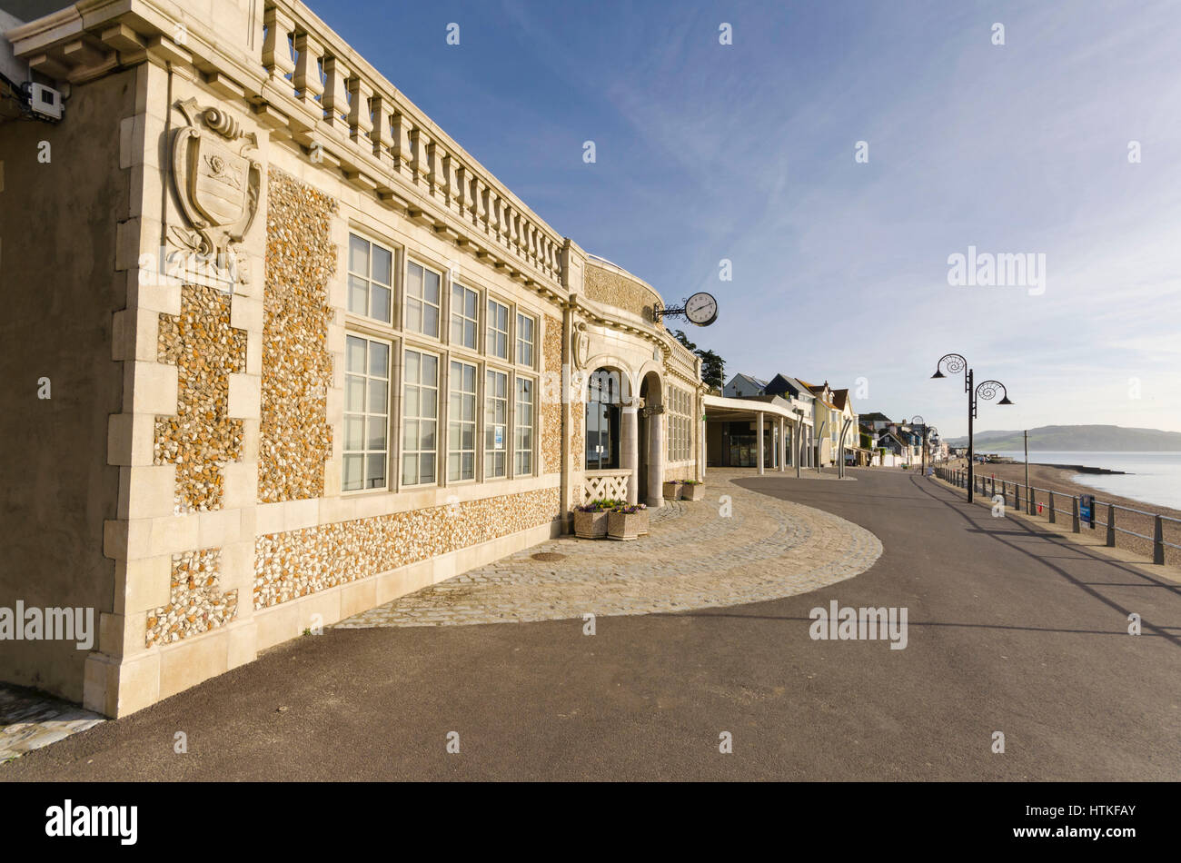 Lyme Regis, Dorset, UK.  13th March 2017.  UK Weather. Beautiful warm spring sunshine and blues skies during the morning at the seaside resort of Lyme Regis on the Dorset Jurassic Coast.  The view is the Jubilee Pavilion on Marine Parade on the seafront.  Photo by Graham Hunt/Alamy Live News Stock Photo