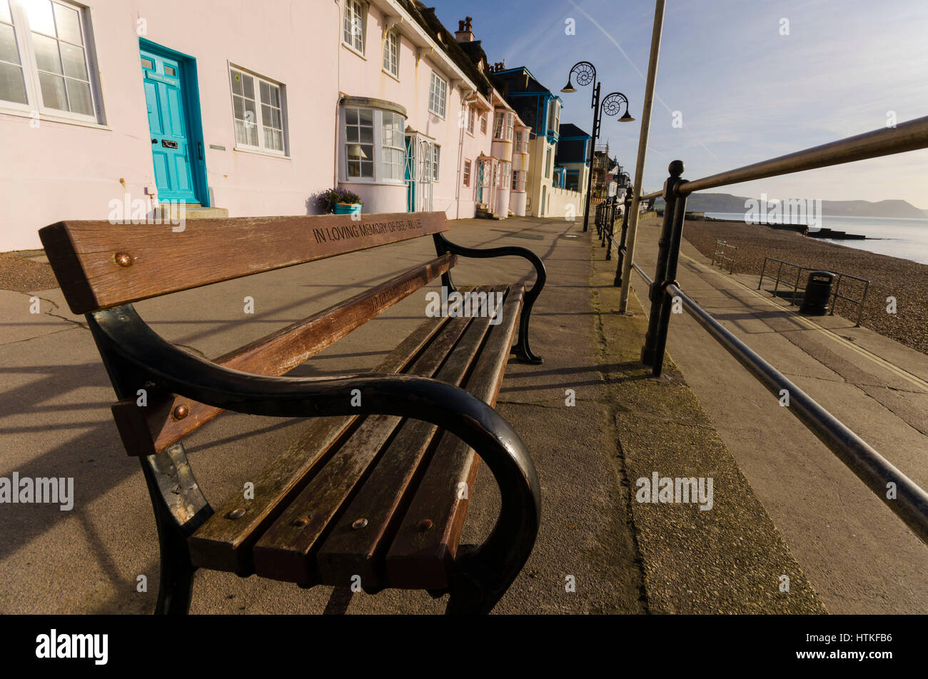 Lyme Regis, Dorset, UK.  13th March 2017.  UK Weather. Beautiful warm spring sunshine and blues skies during the morning at the seaside resort of Lyme Regis on the Dorset Jurassic Coast.  The view is Marine Parade on the seafront.  Photo by Graham Hunt/Alamy Live News Stock Photo