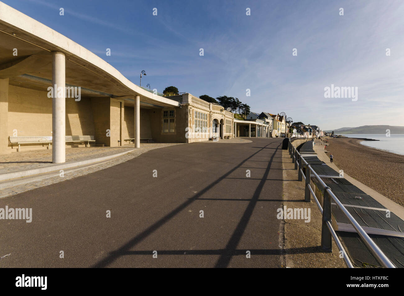 Lyme Regis, Dorset, UK.  13th March 2017.  UK Weather. Beautiful warm spring sunshine and blues skies during the morning at the seaside resort of Lyme Regis on the Dorset Jurassic Coast.  The view is Marine Parade on the seafront.  Photo by Graham Hunt/Alamy Live News Stock Photo