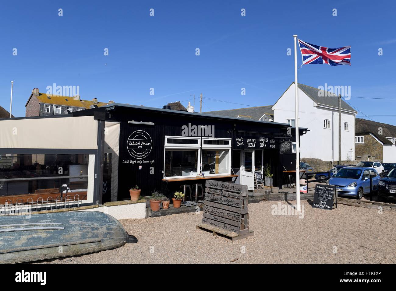 West Bay, The Watch House Cafe, Dorset, UK. 13th March 2017.UK Weather: Sunny and warm at West Bay, Dorset. Credit: Dorset Media Service/Alamy Live News Stock Photo