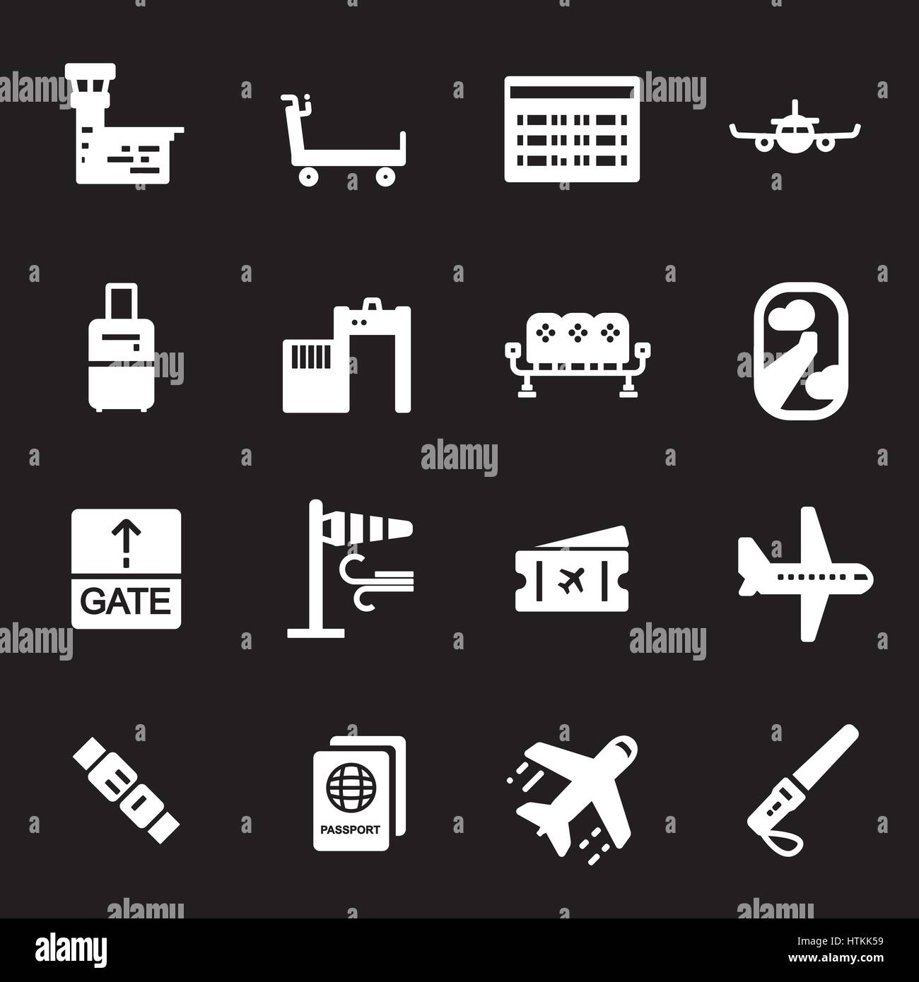 Vector white airport icons set on black background Stock Vector Image ...