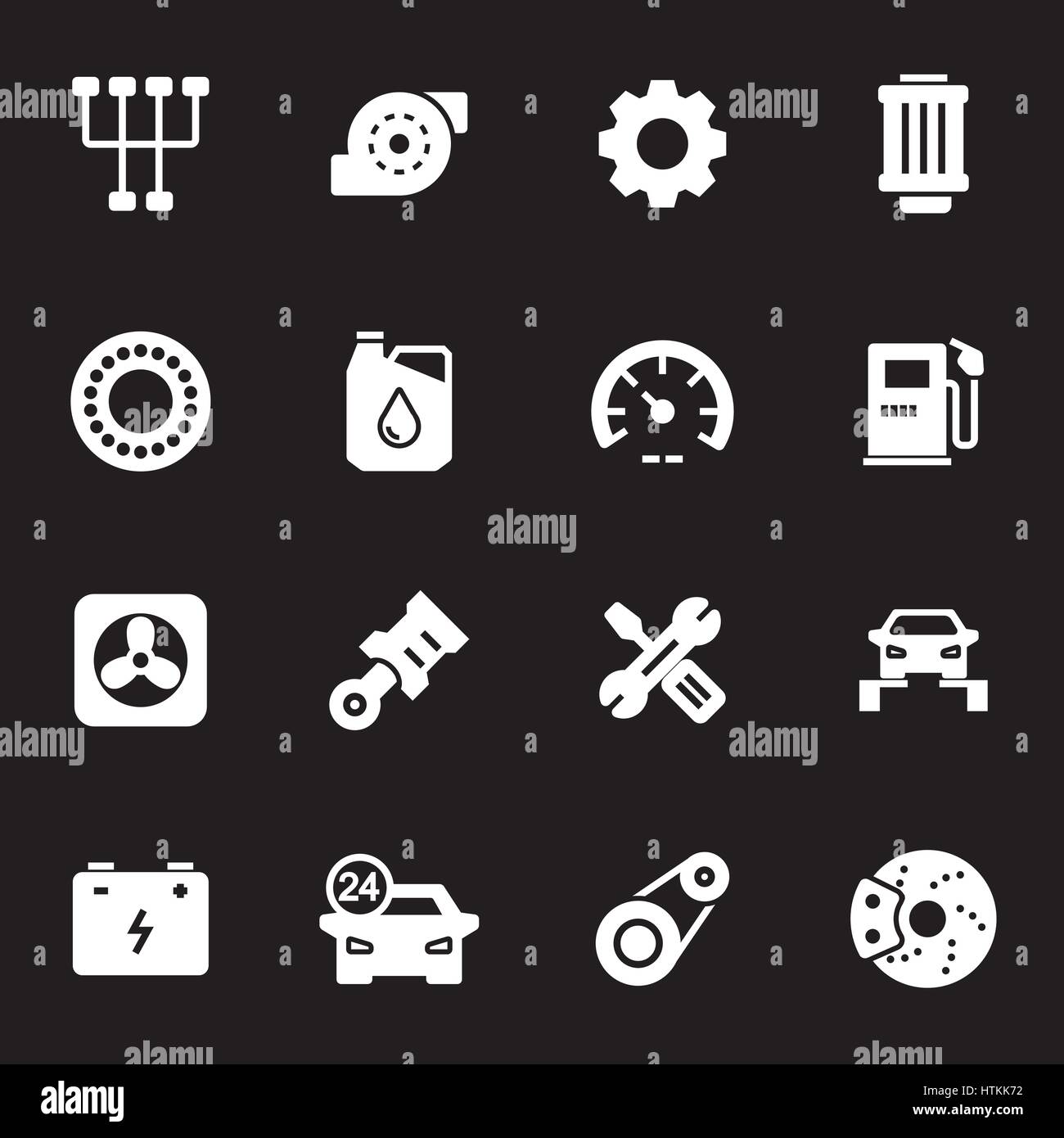 Vector white car service icons set on black background Stock Vector ...