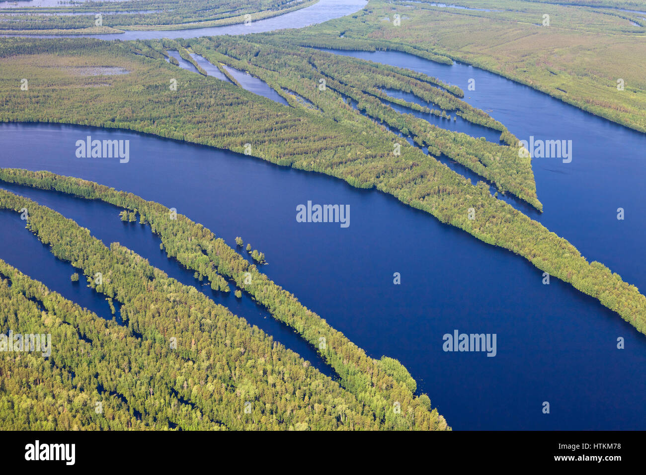 Forest river in spring, top view Stock Photo
