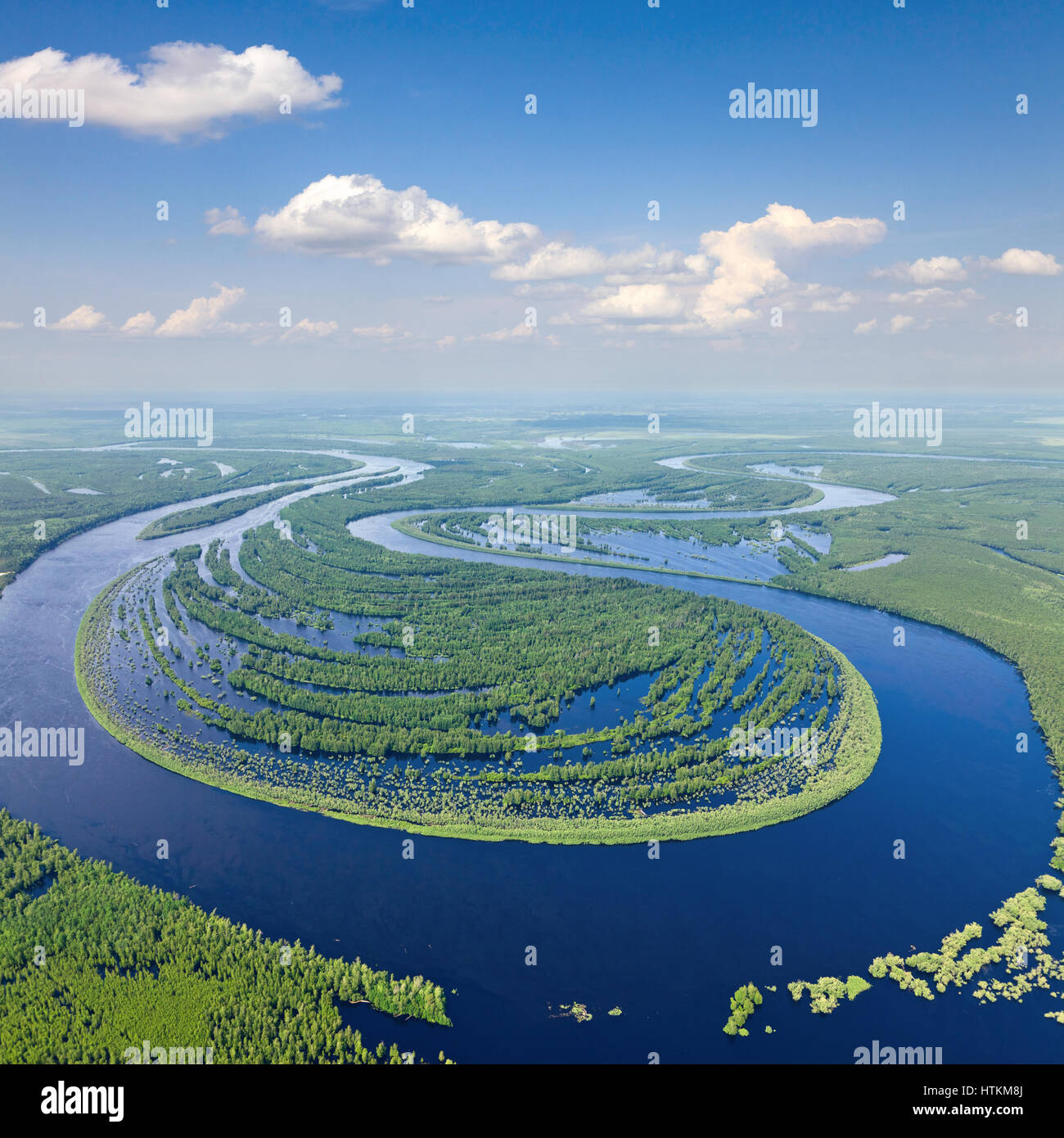 Forest river in spring, top view Stock Photo