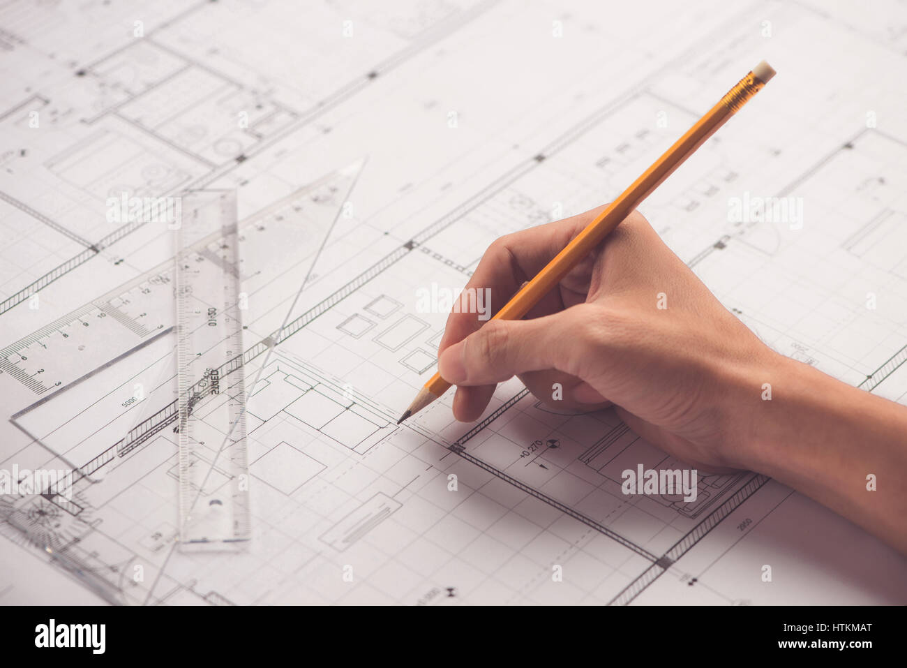 Architectural design and project blueprints drawings Stock Photo