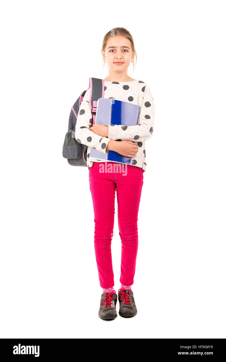 Young girl student posing isolated in white Stock Photo - Alamy