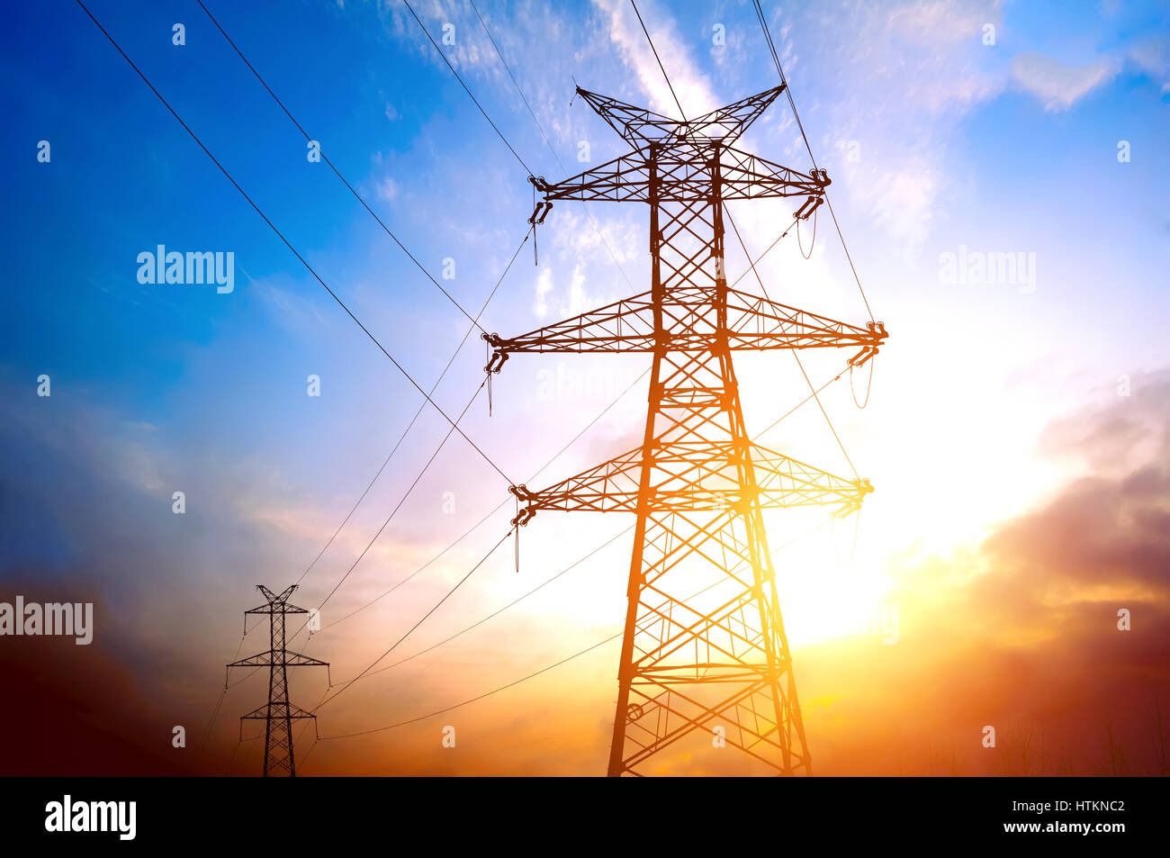 high voltage post.High-voltage tower sky background Stock Photo - Alamy