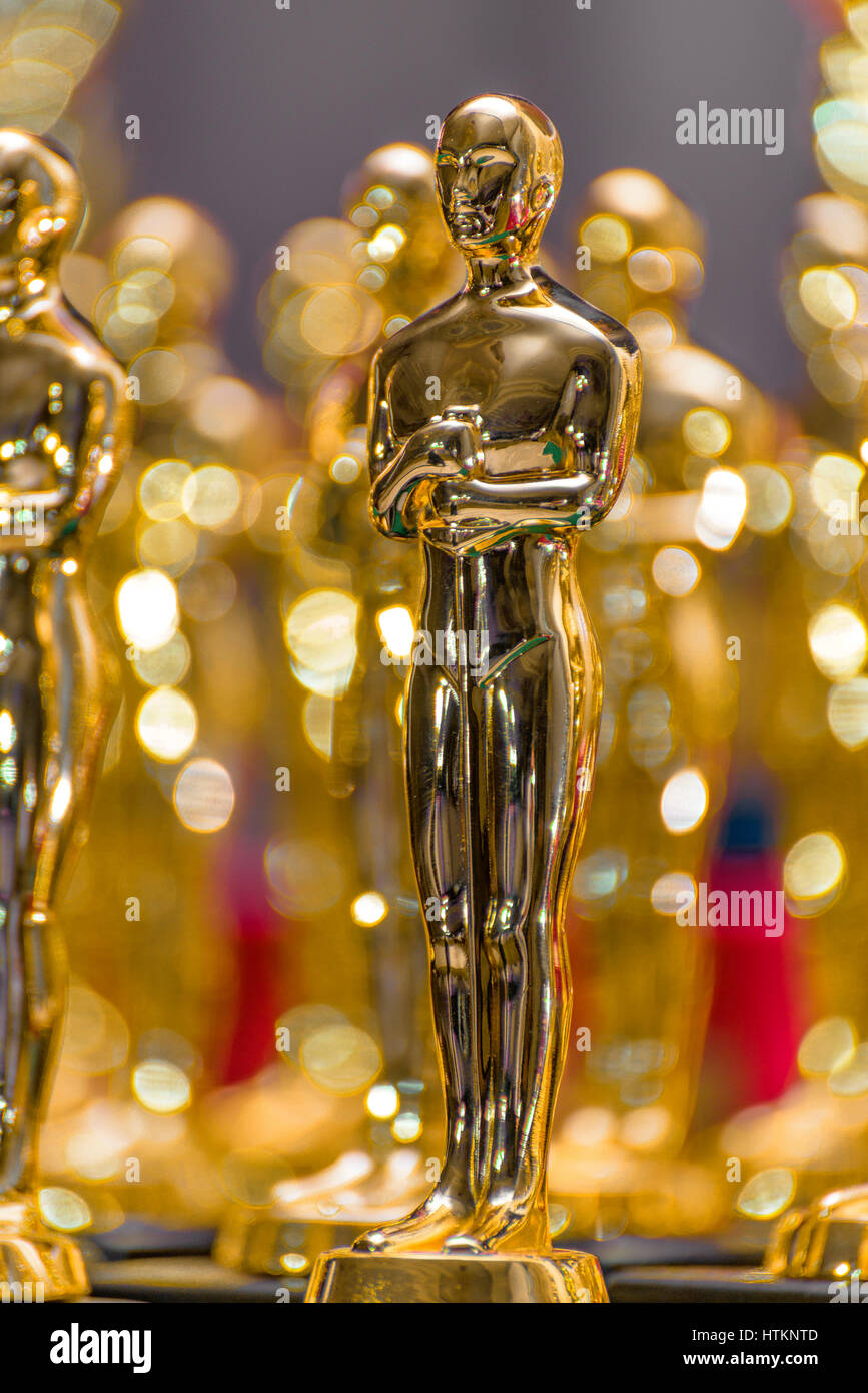 A Group of Shiny Gold Trophies Stock Photo