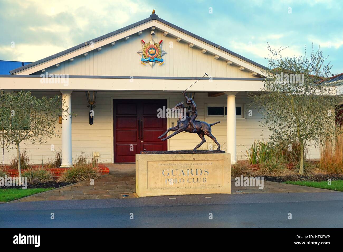 Ascot, UK - January 14th 2017: Statue of polo player outside the entrance to Guards Polo Club in Berkshire England Stock Photo