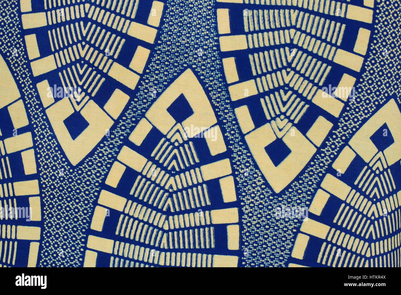 Tanzanian patterned kitenge fabric, the printing is done using a traditional batik technique. Stock Photo