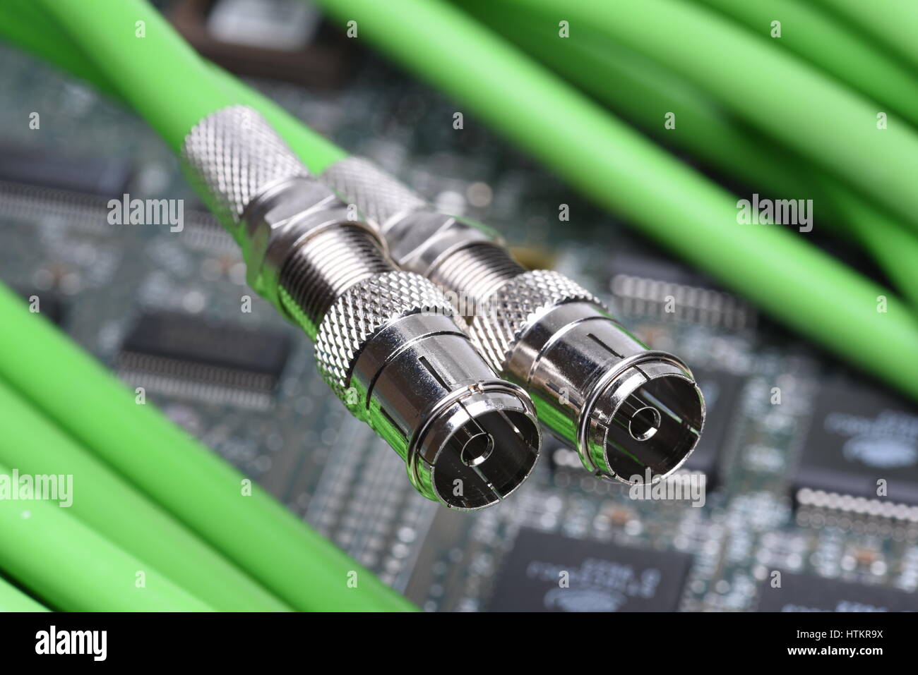Coaxial Cables with Electronic Board in Background Stock Photo - Alamy