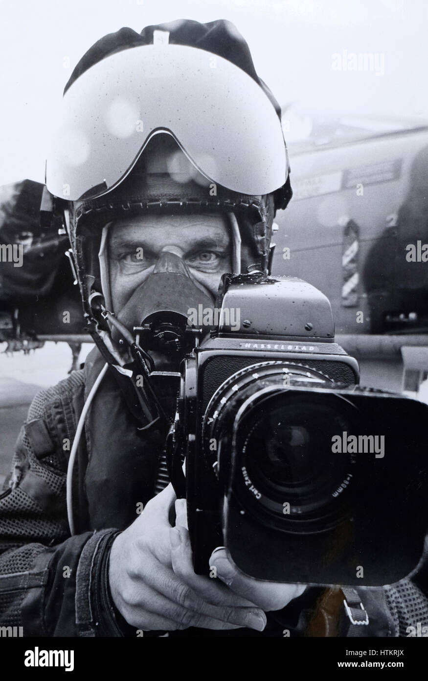 Photographer prepared for  an air to air high speed photographic sortie. Stock Photo
