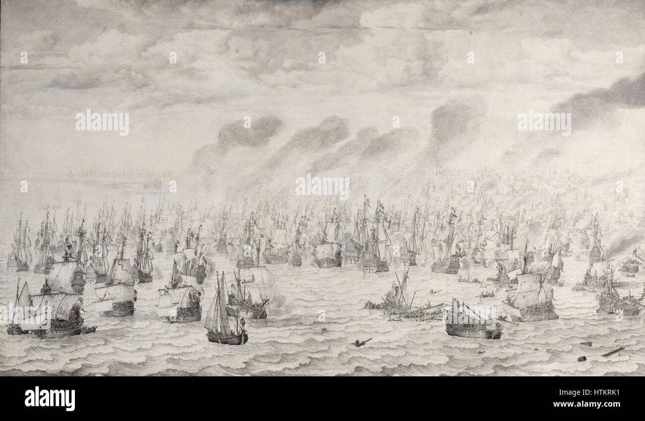 - The Battle of Schevening - August 10 1653 (Willem van de Velde I  1657) Stock Photo