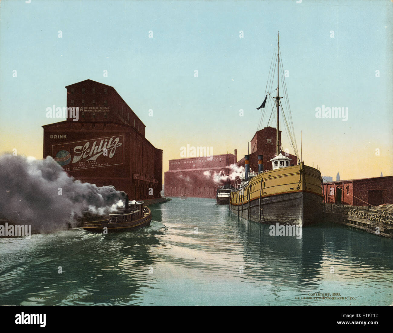 South Branch of the Chicago River at 14th Street 1900 photochrom Stock Photo
