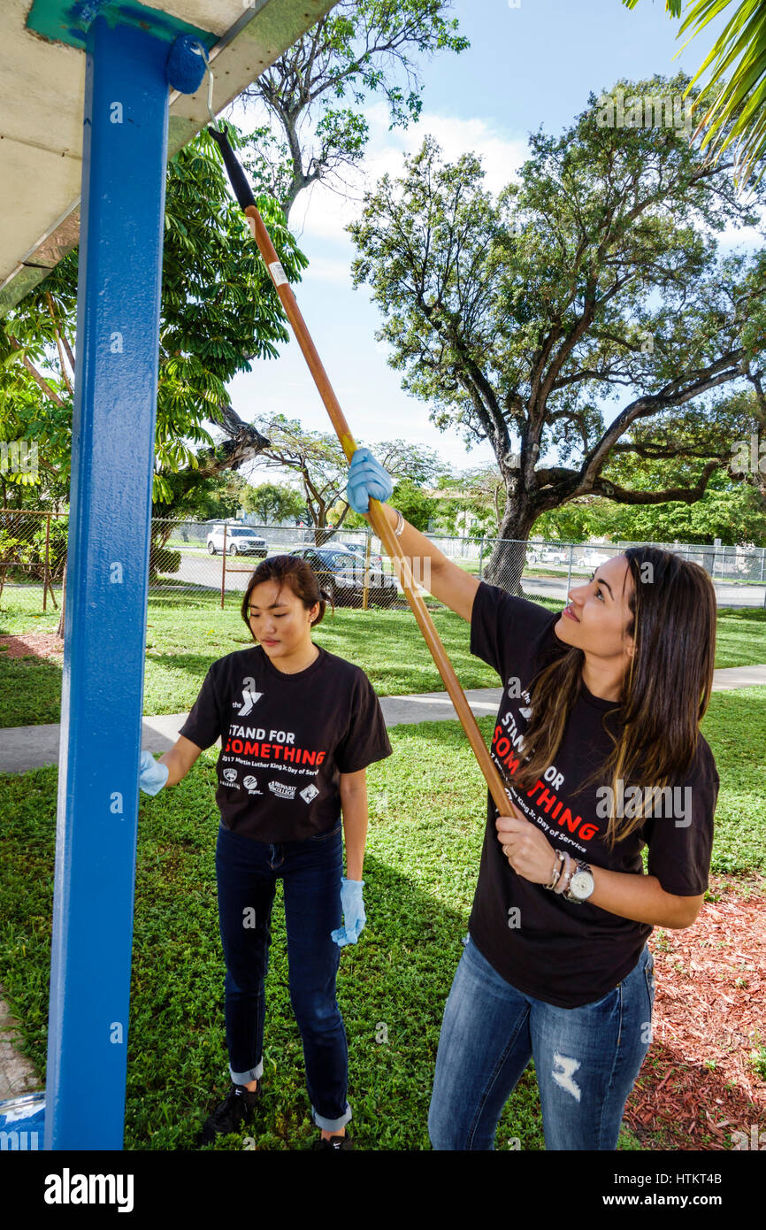 Miami Florida,Allapattah,Comstock Elementary School,Martin Luther King Jr. Day of Service,MLK,beautification project,Asians Hispanic girl girls,female Stock Photo